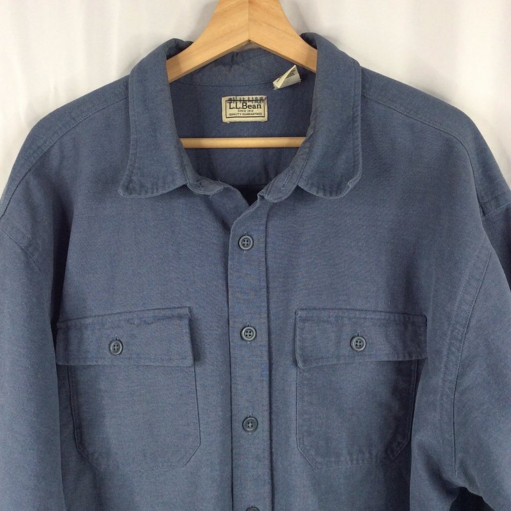 LL Bean Shirt Mens Size XXL Tall Blue Long Sleeve Button Down Heavy Duty - Picture 3 of 5